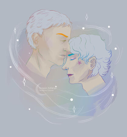 Dessin numérique d'un couple d'hommes (dont on ne voit que les têtes)