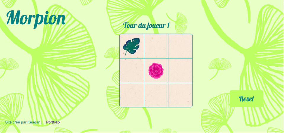 Screenshot de site internet au titre "morpion", avec au centre une grille de morpion (jouable évidemment)